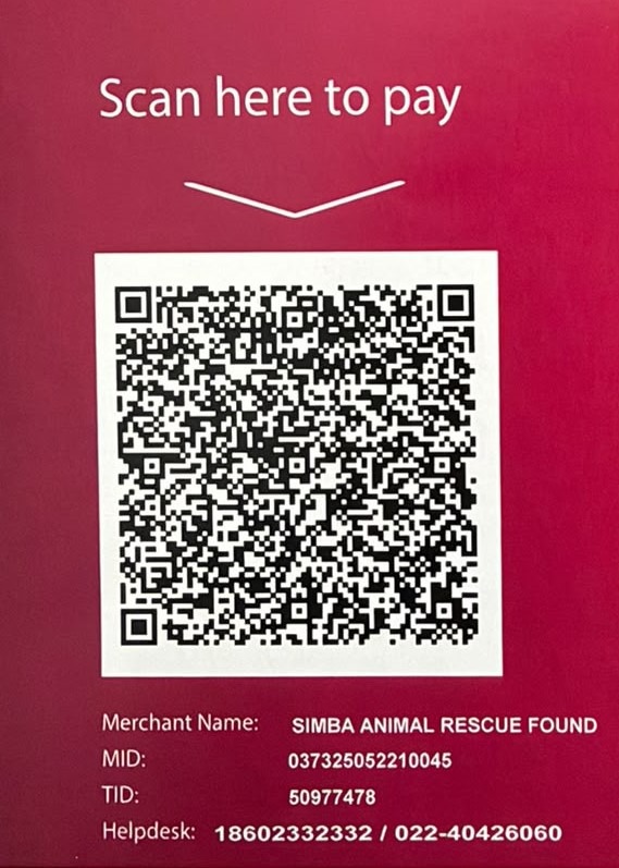 Scan here to pay Simba Animal Rescue via UPI