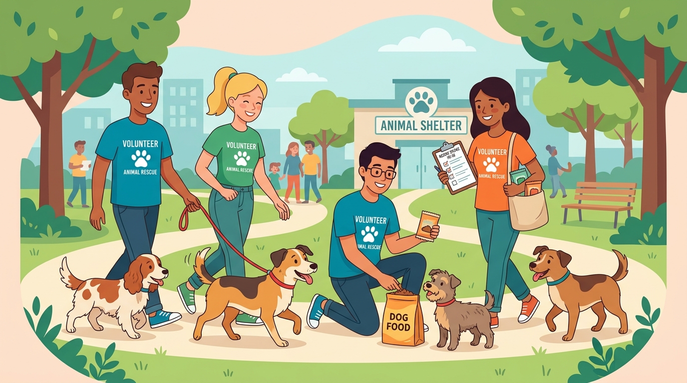 Volunteers caring for and feeding street dogs